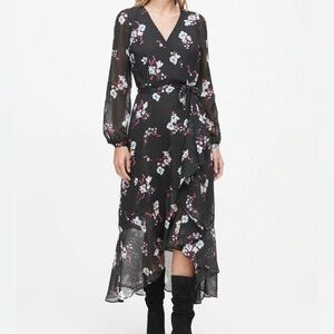 Banana Republic Dress Black Floral Long Sleeve Maxi 6 Whimsigoth Romantic Goth